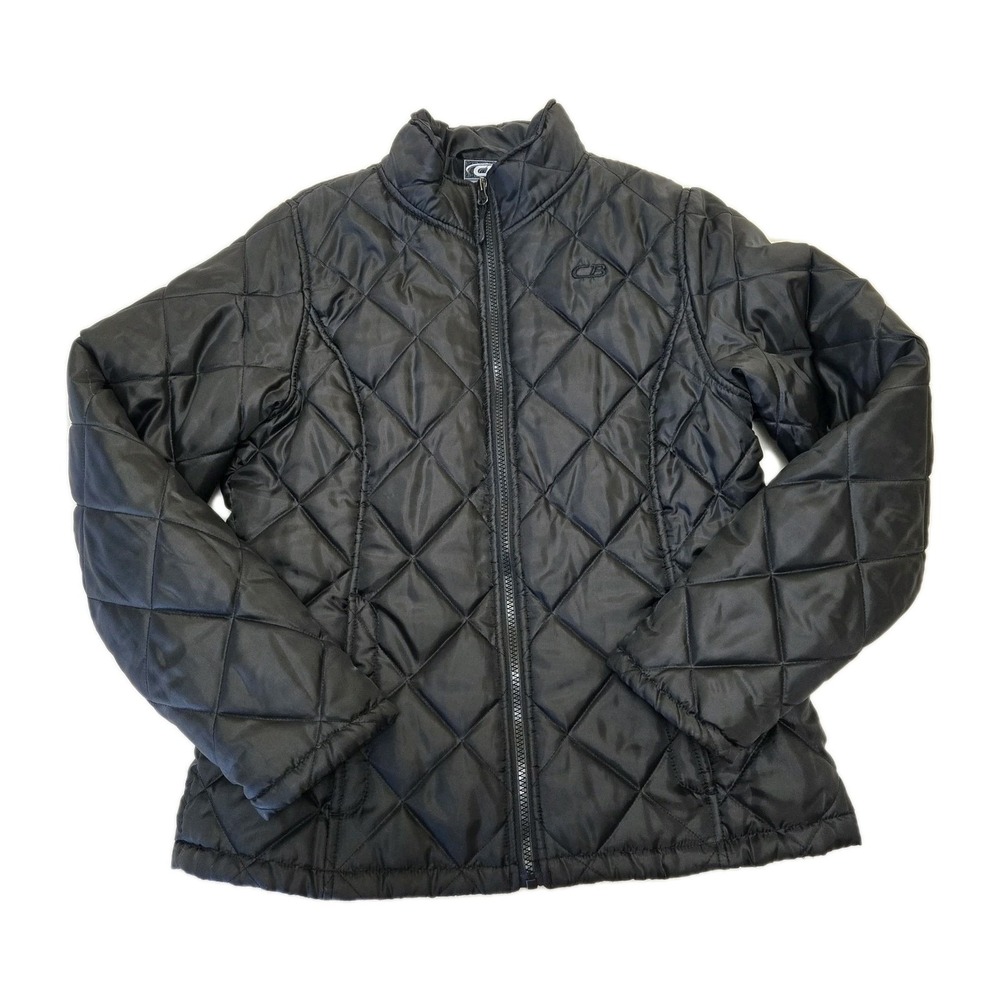 CB Jacket Womens Medium Quilted Black Full Zip Basic Everyday Coat Simple‎ Chic